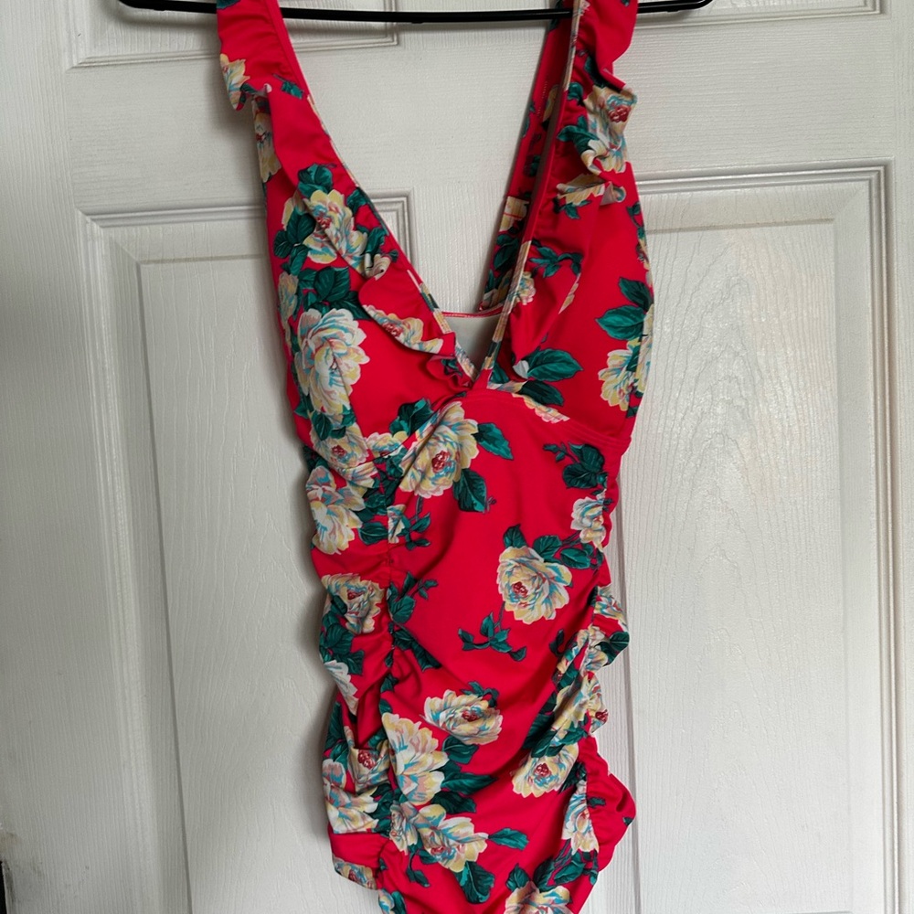 Torrid Red and Green Floral One Piece with V-Neckline